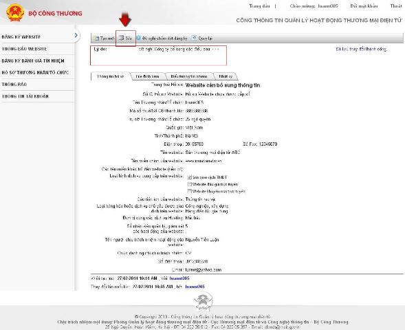 bổ sung hồ sơ đăng ký website cung cấp dịch vụ TMĐT