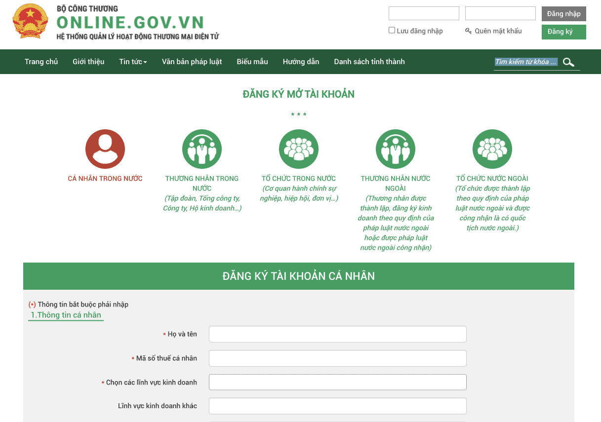 Cách đăng ký website lên bộ công thương cho cá nhân