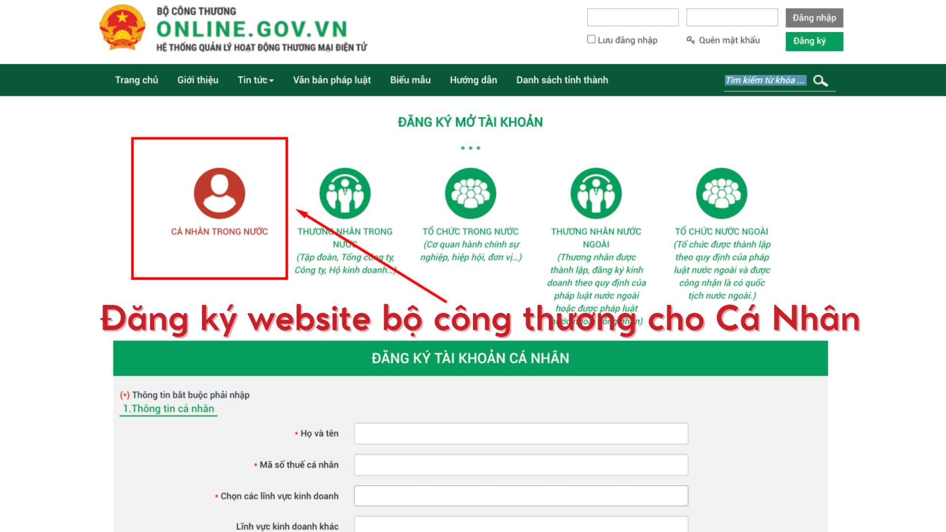 Đăng ký website bộ công thương cho cá nhân