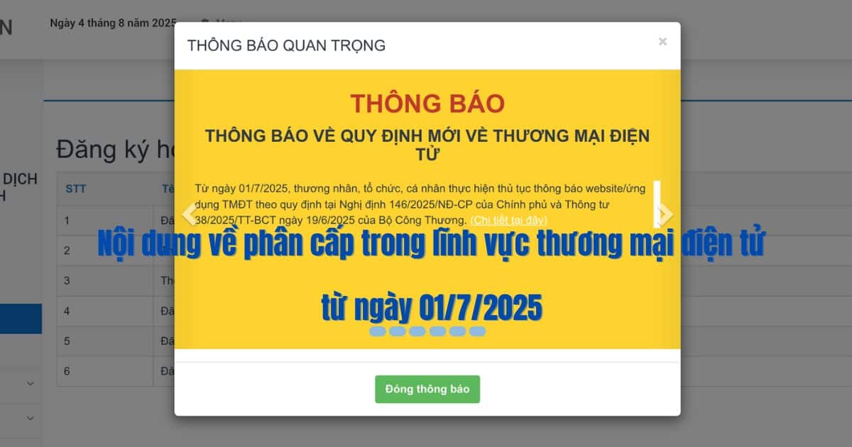 Nội dung về phân cấp trong lĩnh vực thương mại điện tử từ ngày 01/7/2025 Nội dung về phân cấp trong lĩnh vực thương mại điện tử từ ngày 01/7/2025