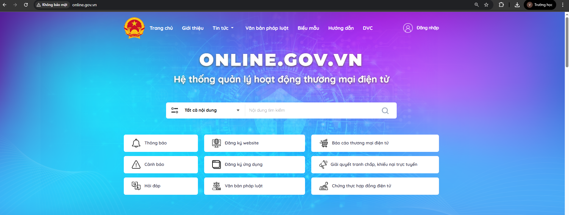 Giao diện truy cập cổng online.gov.vn