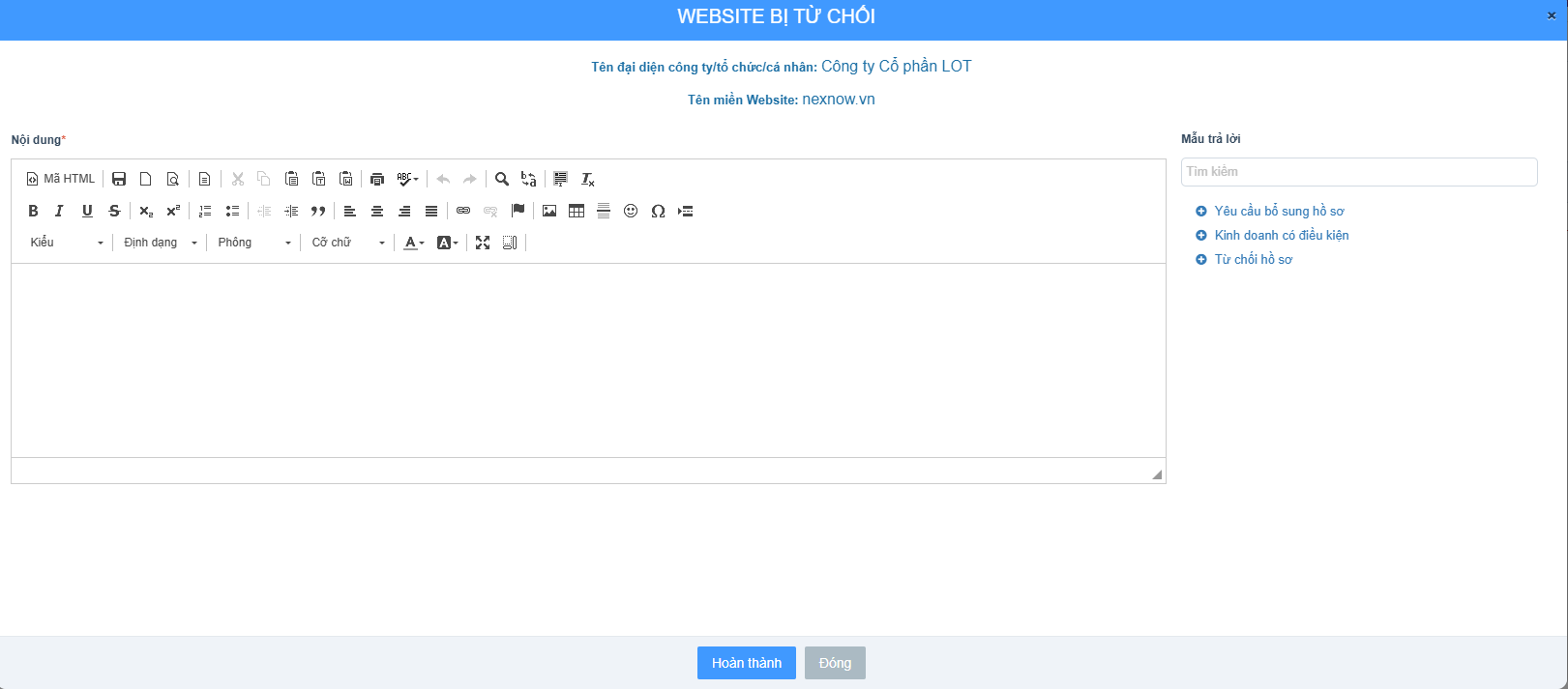 website bị từ chối gửi qua email của doanh nghiệp