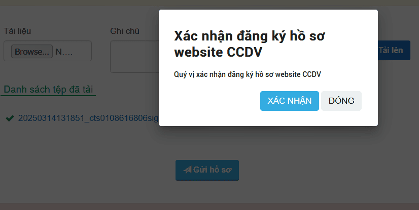 Ấn GỬI HỒ SƠ ( khi đã điền đầy đủ nộp dung)